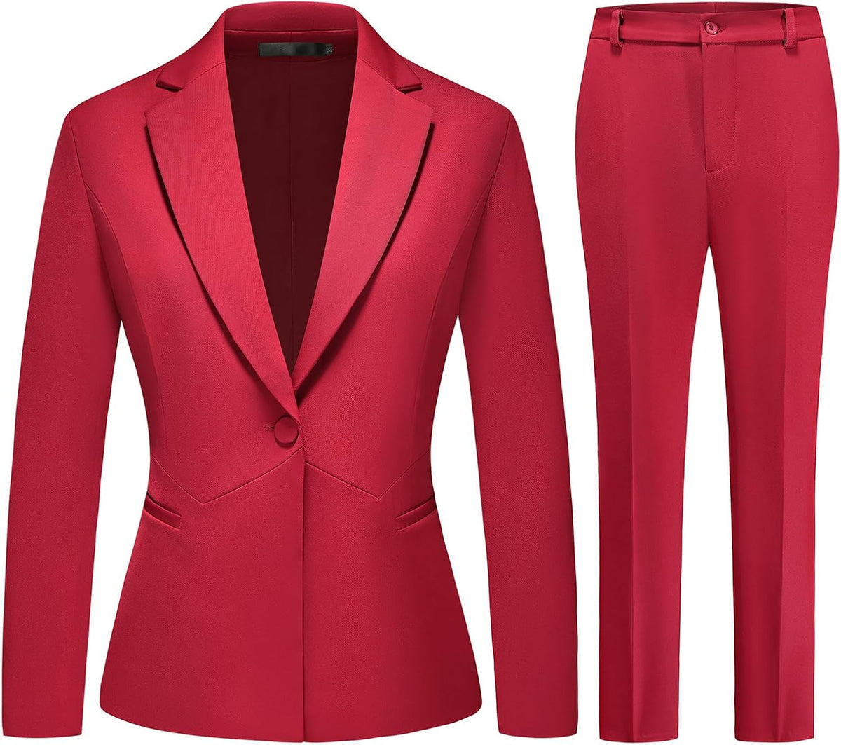 MODFUL Women's 2 Piece Business Suit Pant Set Slim Fit One Button Blazer Jacket Lady Work Suit for Office