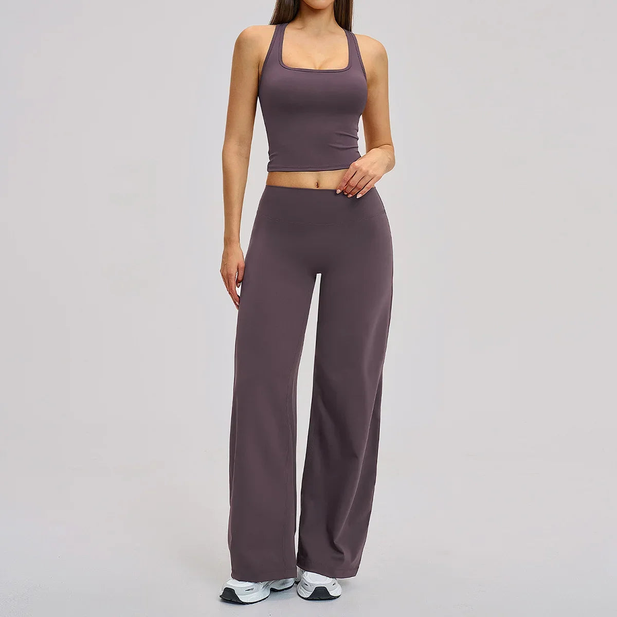 2 Piece Yoga Clothes Women Tracksuit Athletic Wear Pilates Fitness Suit Gym Workout Sets Push Up Sports Vest Wide Leg Pant Suit