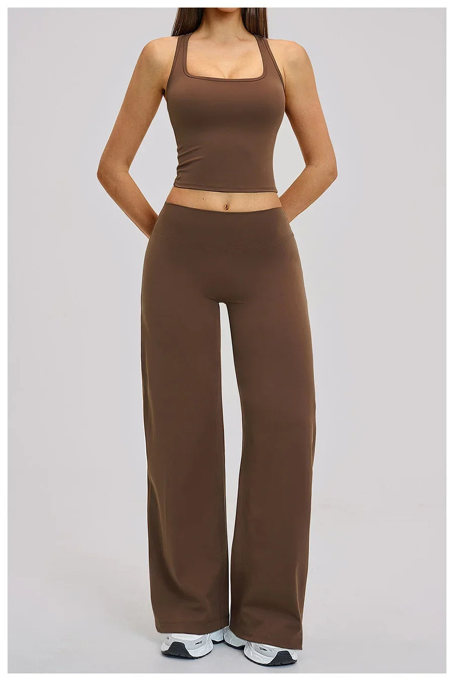 2 Piece Yoga Clothes Women Tracksuit Athletic Wear Pilates Fitness Suit Gym Workout Sets Push Up Sports Vest Wide Leg Pant Suit