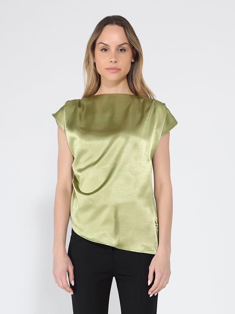 Gracia Fashion Women's Asymmetrical side pleats short sleeve top