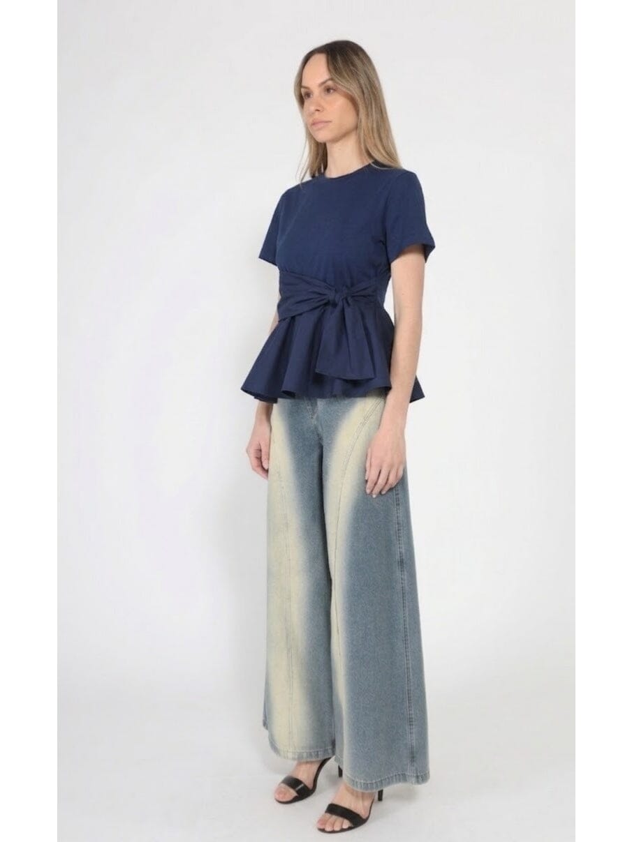Gracia Fashion Women's Crew Neck Oversized Bow Top