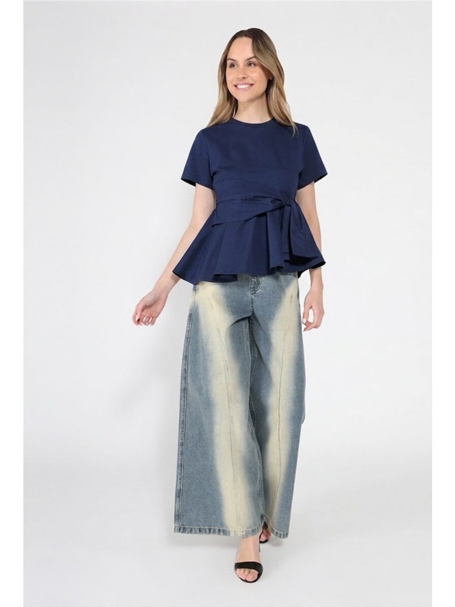 Gracia Fashion Women's Crew Neck Oversized Bow Top