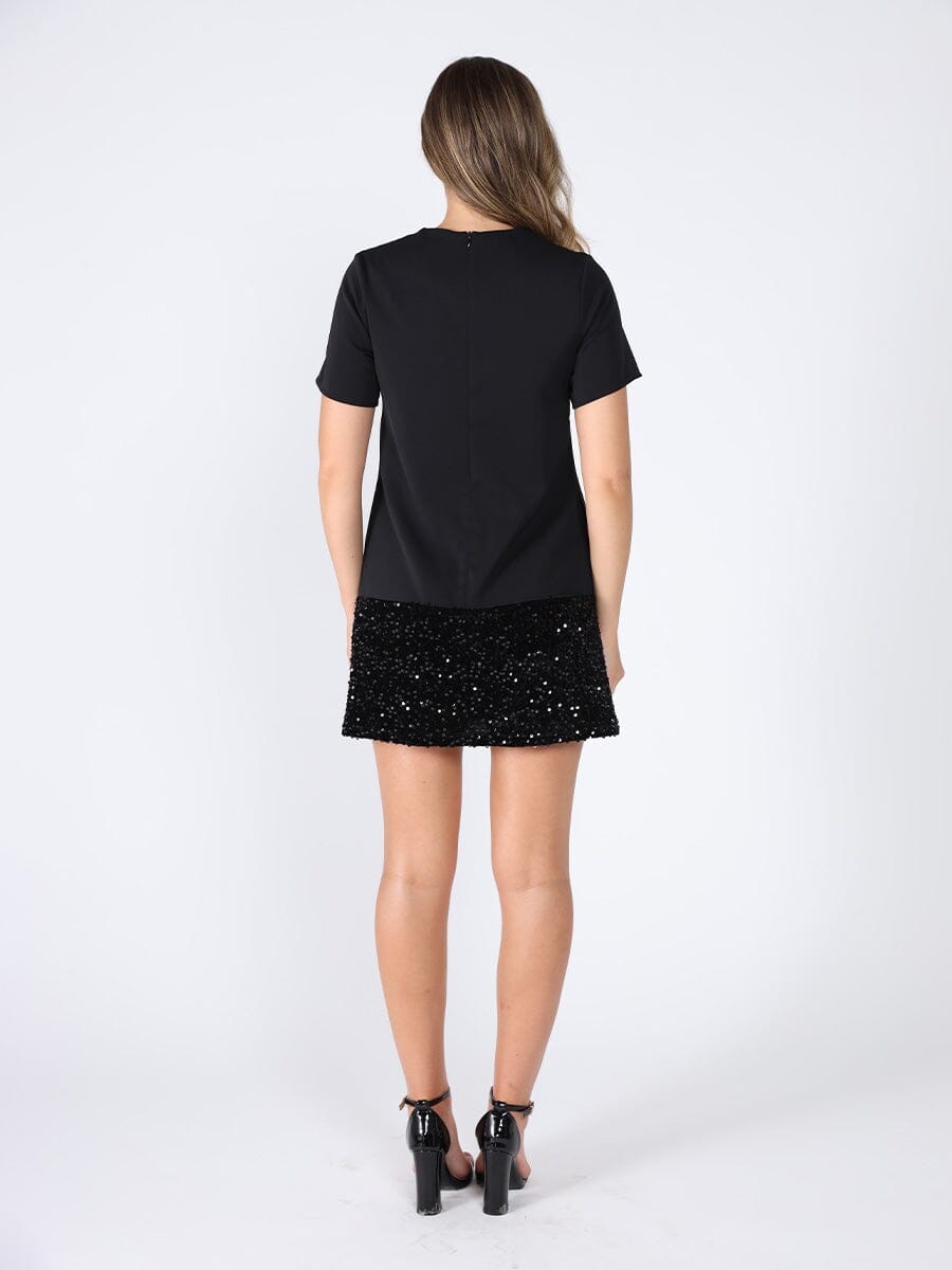 Gracia Fashion Women's Keyhole Neck Bow Tie Sequin Embellished Dress